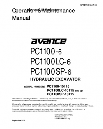 PC1100LC-6(JPN) S/N 10115-UP Operation manual (English)