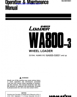 WA800-3(JPN) S/N 50001-UP Operation manual (English)