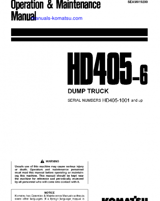 HD405-6(JPN) S/N 1001-1054 Operation manual (English)