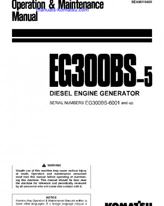 EG300BS-5(JPN) S/N 6001-UP Operation manual (English)