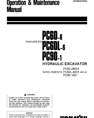 PC60L-6(JPN) S/N 8001-8075 Operation manual (English)