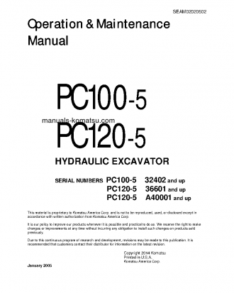 PC120-5(JPN) S/N 36601-UP Operation manual (English)