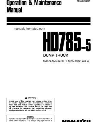 HD785-5(JPN) S/N 4085-UP Operation manual (English)