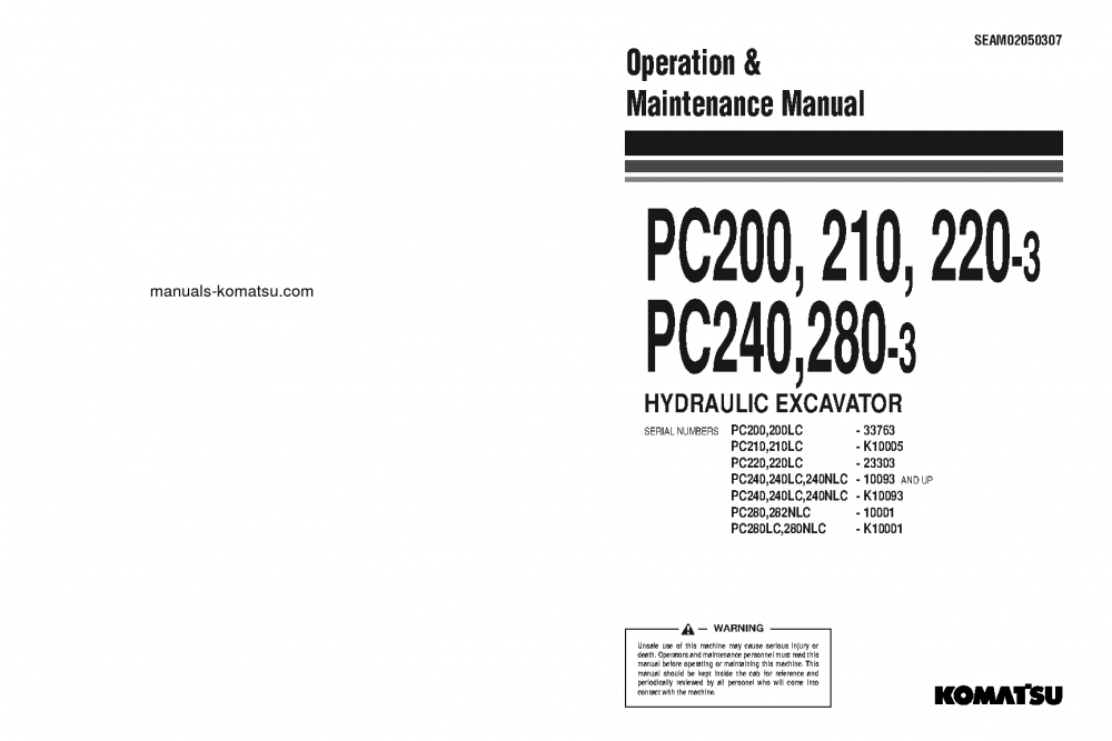 PC240-3(GBR)-K S/N K10093-UP Operation manual (English)