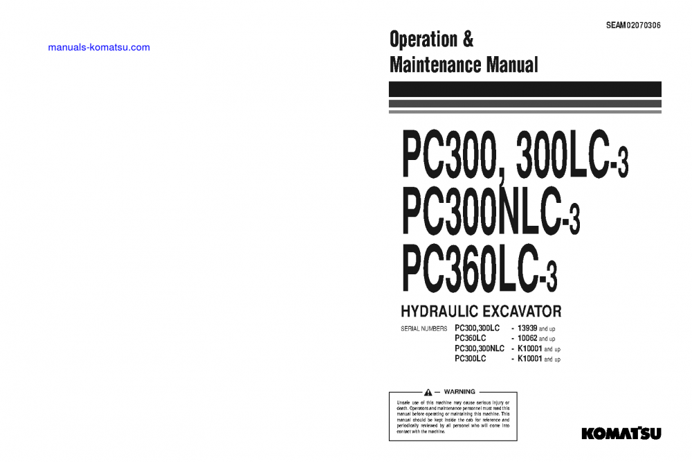 PC300-3(GBR) S/N K10001-UP Operation manual (English)