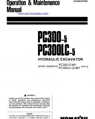 PC300LC-5(JPN) S/N 21401-30001 Operation manual (English)