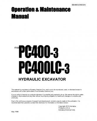 PC400-3(JPN) S/N 12272-UP Operation manual (English)