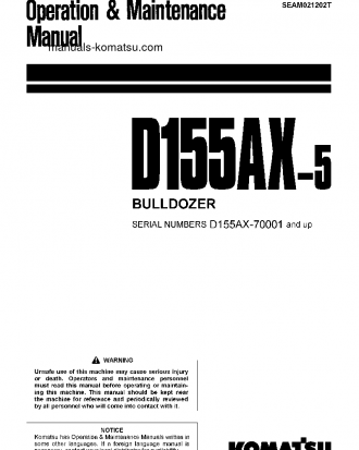 D155AX-5(JPN) S/N 70001-75000 Operation manual (English)