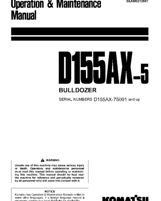 D155AX-5(JPN) S/N 75001-76000 Operation manual (English)