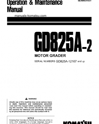 GD825A-2(JPN) S/N 12107-12115 Operation manual (English)