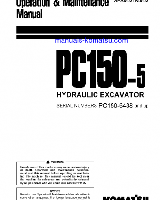 PC150-5(JPN) S/N 6438-UP Operation manual (English)