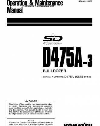D475A-3(JPN)-SUPER DOZER S/N 10685-UP Operation manual (English)