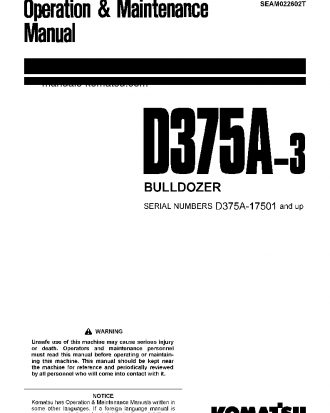 D375A-3(JPN)-7-TRACK ROLLER S/N 17501-UP Operation manual (English)