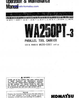 WA250PT-3(JPN) S/N 50001-50020 Operation manual (English)