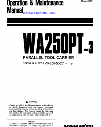 WA250PT-3(JPN) S/N 50021-UP Operation manual (English)