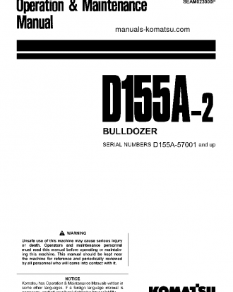 D155A-2(JPN)-EMISSION ENG S/N 57001-57284 Operation manual (English)