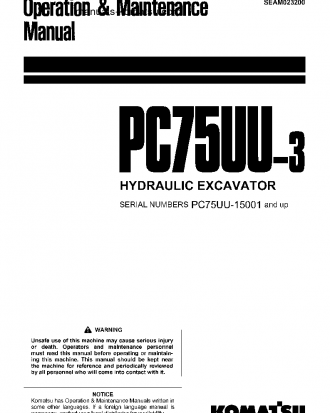 PC75UU-3(JPN) S/N 15001-19000 Operation manual (English)