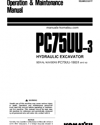 PC75UU-3(JPN) S/N 19001-UP Operation manual (English)