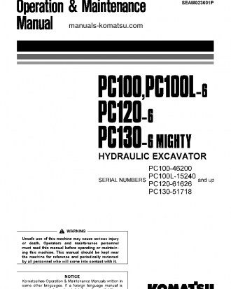 PC130-6(JPN) S/N 51718-UP Operation manual (English)
