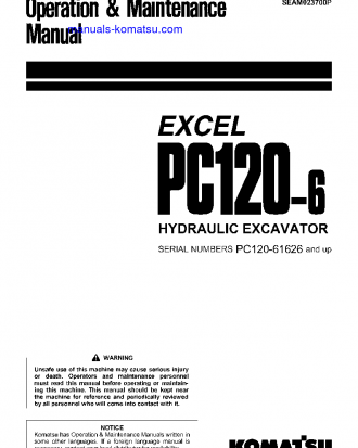 PC120-6(JPN)-EXCEL S/N 61626-UP Operation manual (English)