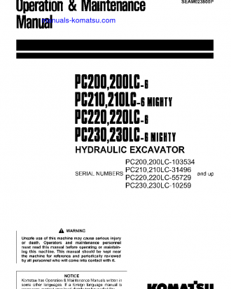 PC210-6(JPN) S/N 31496-UP Operation manual (English)