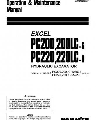 PC220-6(JPN)-EXCEL S/N 55729-UP Operation manual (English)