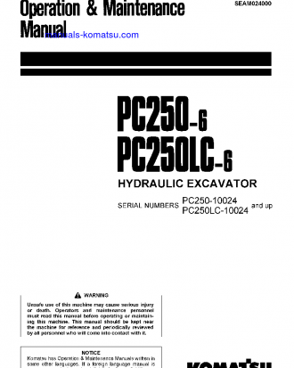 PC250LC-6(JPN) S/N 10021-UP Operation manual (English)