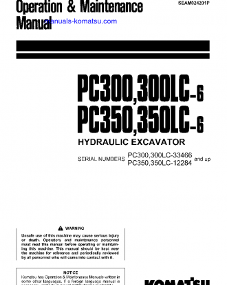 PC300-6(JPN) S/N 33466-UP Operation manual (English)