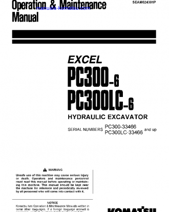 PC300-6(JPN)-EXCEL S/N 33466-UP Operation manual (English)