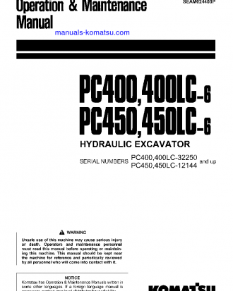 PC400-6(JPN) S/N 32250-32447 Operation manual (English)