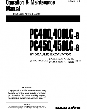 PC450-6(JPN) S/N 12629-UP Operation manual (English)