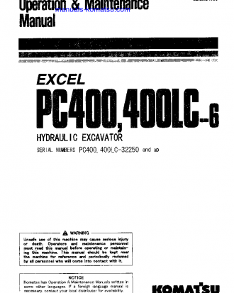 PC400-6(JPN)-EXCEL S/N 32250-UP Operation manual (English)