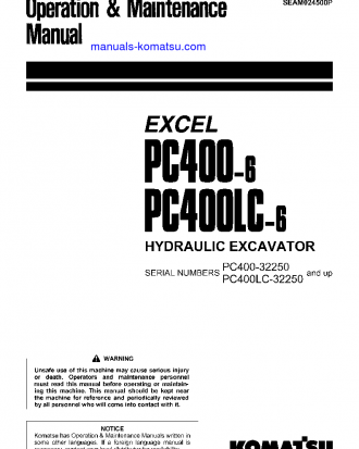 PC400LC-6(JPN)-EXCEL S/N 32250-UP Operation manual (English)