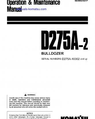 D275A-2(JPN) S/N 10302-UP Operation manual (English)