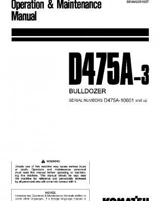 D475A-3(JPN) S/N 10601-UP Operation manual (English)