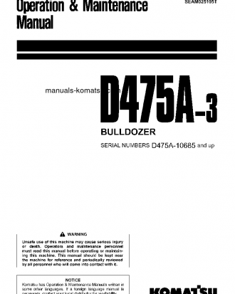 D475A-3(JPN) S/N 10685-UP Operation manual (English)