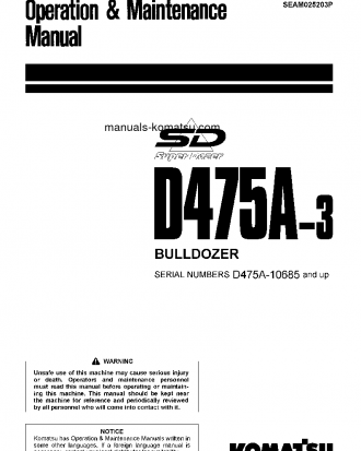 D475A-3(JPN)-SUPER DOZER S/N 10601-UP Operation manual (English)