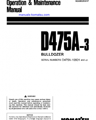 D475A-3(JPN) S/N 10601-10684 Operation manual (English)