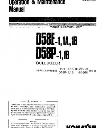 D58P-1(JPN)-STRAIGHT TILT DOZER S/N 81666-UP Operation manual (English)