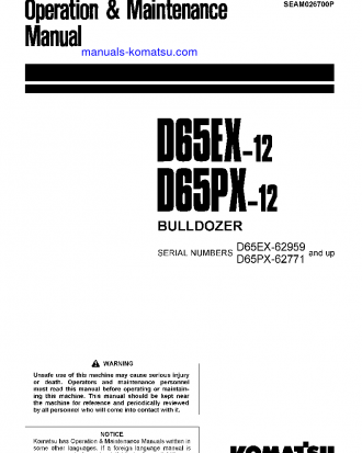 D65EX-12(JPN) S/N 62959-65000 Operation manual (English)