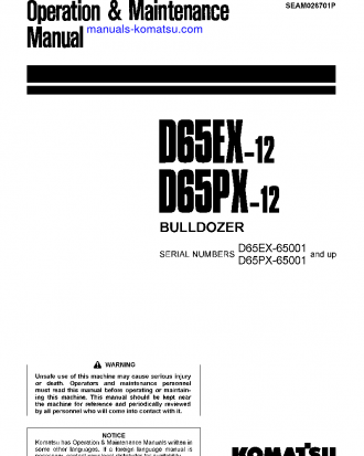 D65EX-12(JPN) S/N 65001-65208 Operation manual (English)