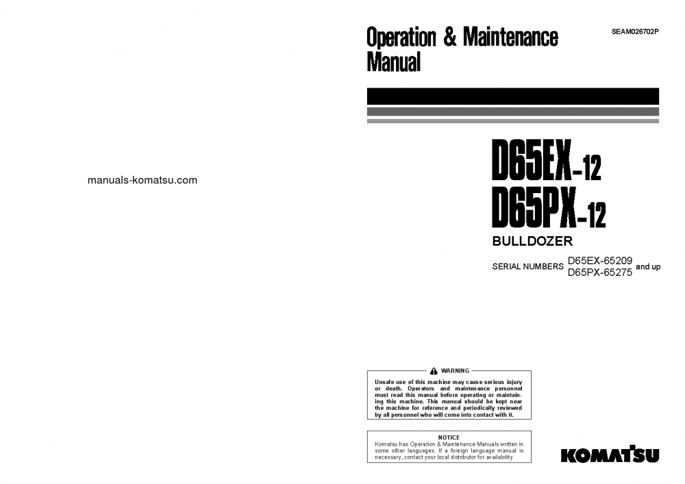 D65PX-12(JPN) S/N 65275-UP Operation manual (English)