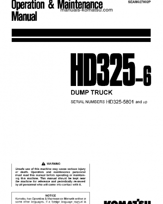 HD325-6(JPN) S/N 5801-6000 Operation manual (English)