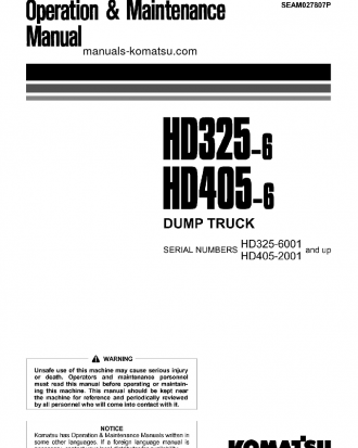 HD405-6(JPN) S/N 2001-2086 Operation manual (English)