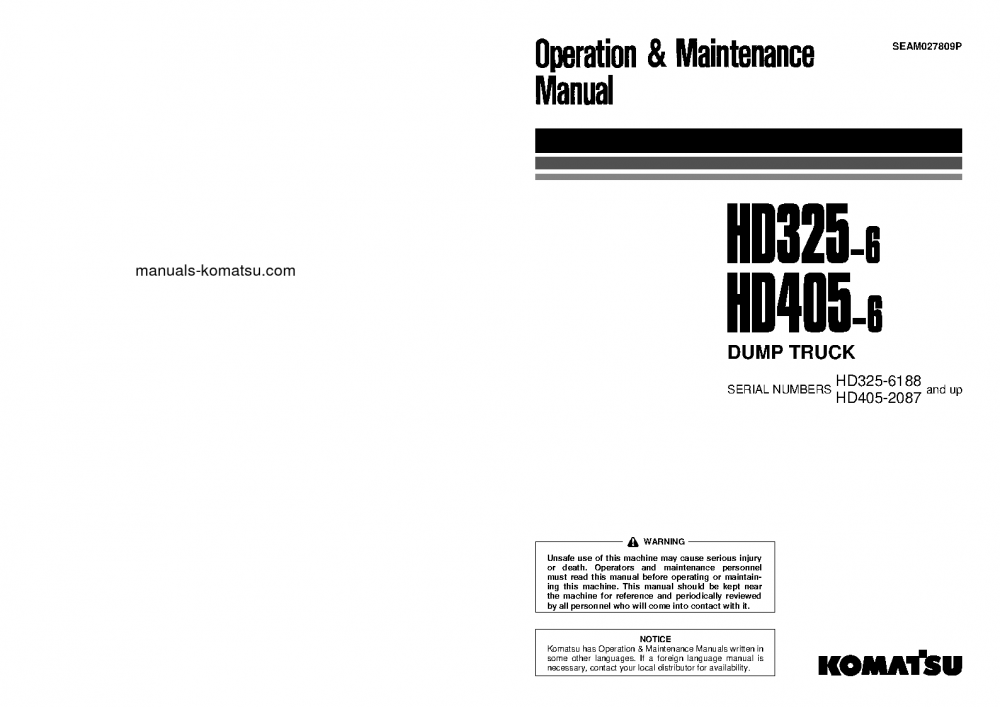 HD405-6(JPN) S/N 2087-2177 Operation manual (English)