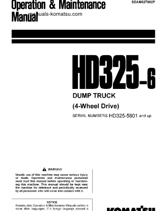 HD325-6(JPN)-4WD S/N 5801-UP Operation manual (English)