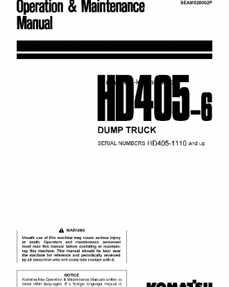 HD405-6(JPN) S/N 1110-2000 Operation manual (English)