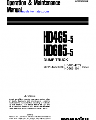 HD605-5(JPN) S/N 1041-UP Operation manual (English)