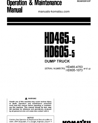 HD605-5(JPN) S/N 1073-UP Operation manual (English)