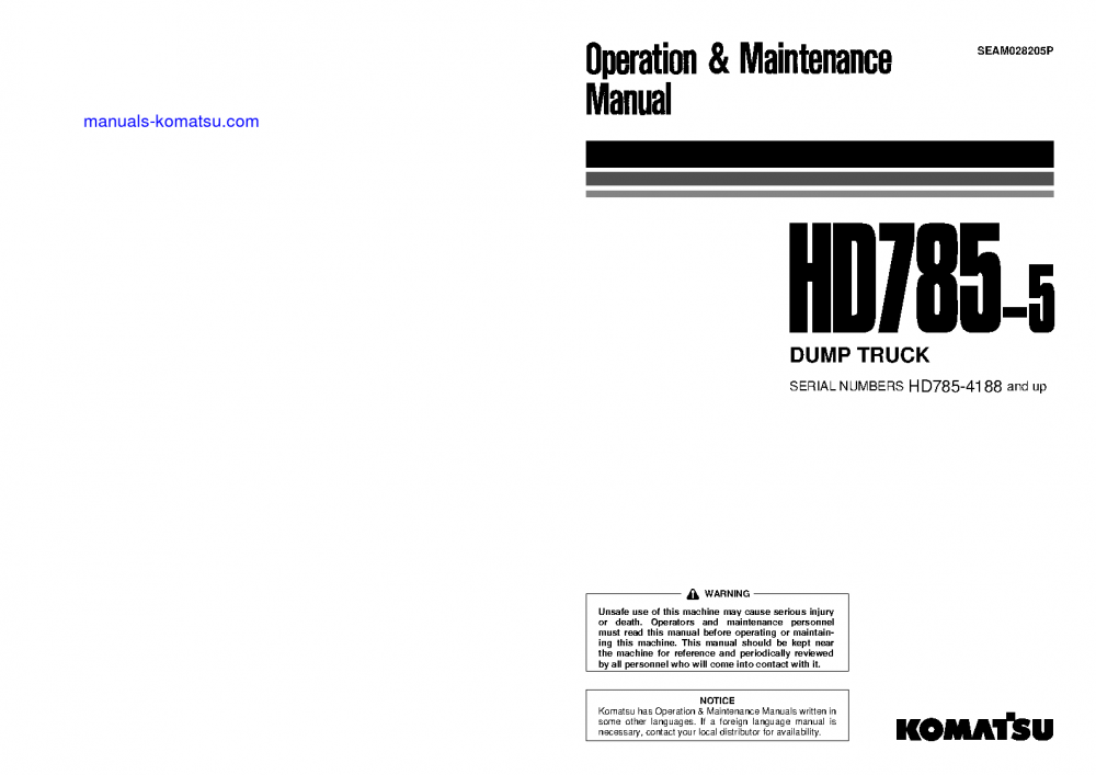 HD785-5(JPN) S/N 4188-4253 Operation manual (English)